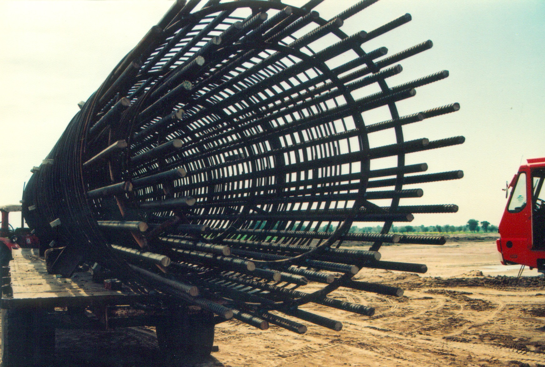 Steel reinforcement cage for 2 meter diameter piles for bridge over River Jehlum at Bhera, Lahore-Islamabad Motorway